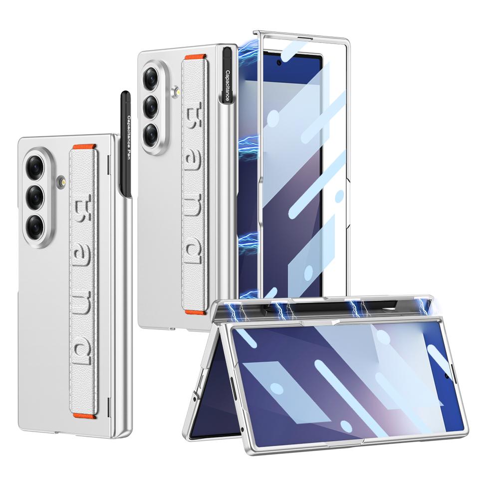 Custodia con Cinturino da Polso e Cerniera Magnetica per Samsung Galaxy Z Fold 7 6 5 con Porta Penna Copertura Protettiva in Vetro per Custodia Galaxy Z Fold7