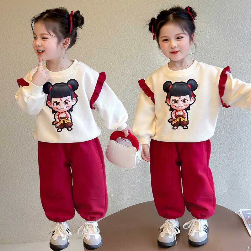 

Комплект из двух предметов: мультяшный свитшот для девочек и брюки - Модная детская повседневная одежда на весну 2025 150 cm бежевый