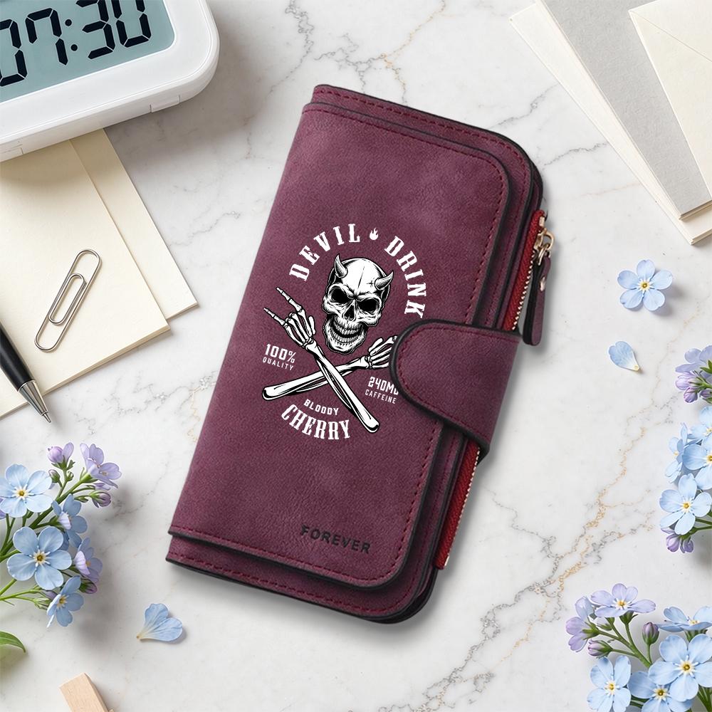 Gothic Skull Print Long Wallet Stylish Dark Style Card Holder Purse