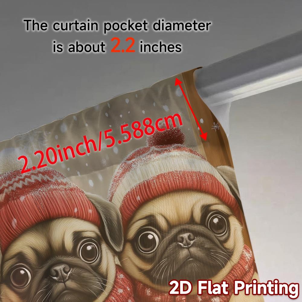 2pcs,Curtains Cute Pug Puppies Festive Winter Snow (2) Chic Curtains&Window Treatment Versatile Fabric Curtains Versatile All