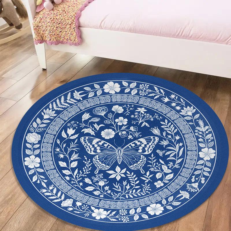 

Butterfly Clock Classical Round Area Rug,Carpet Rug for Living Room Bedroom Sofa Playroom Decor,Non-slip Floor Mat78 80cmx80cm