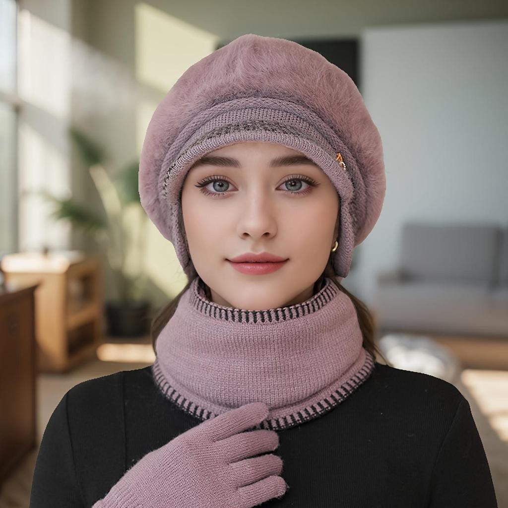 Beret Single Hat New Letter Middle-aged and Elderly Women's Fleece-Lined Thickened Warm Ear Protection Cap Suitable for Outdoor Travel