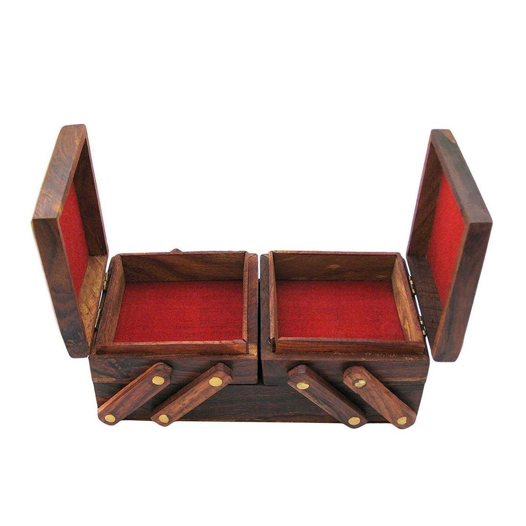 Wooden Jewellery Box (Brass n Carving) for Women/girls Flip Flap Handmade Gift, 8 Inches …