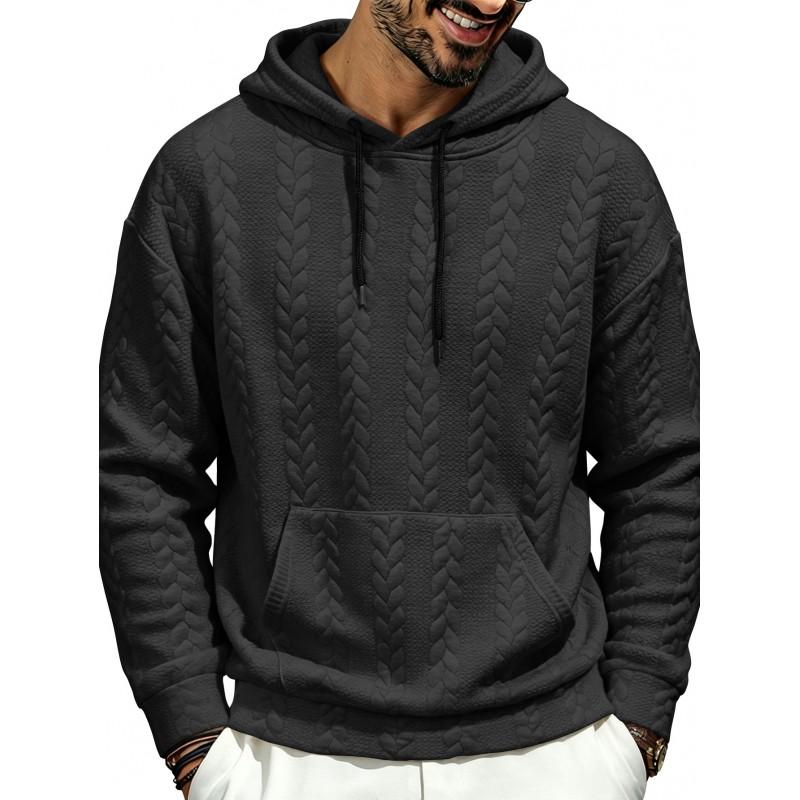 Mens Hooded Casual Sweatshirt With Jacquard Lightweight Cotton Blend Long Sleeve