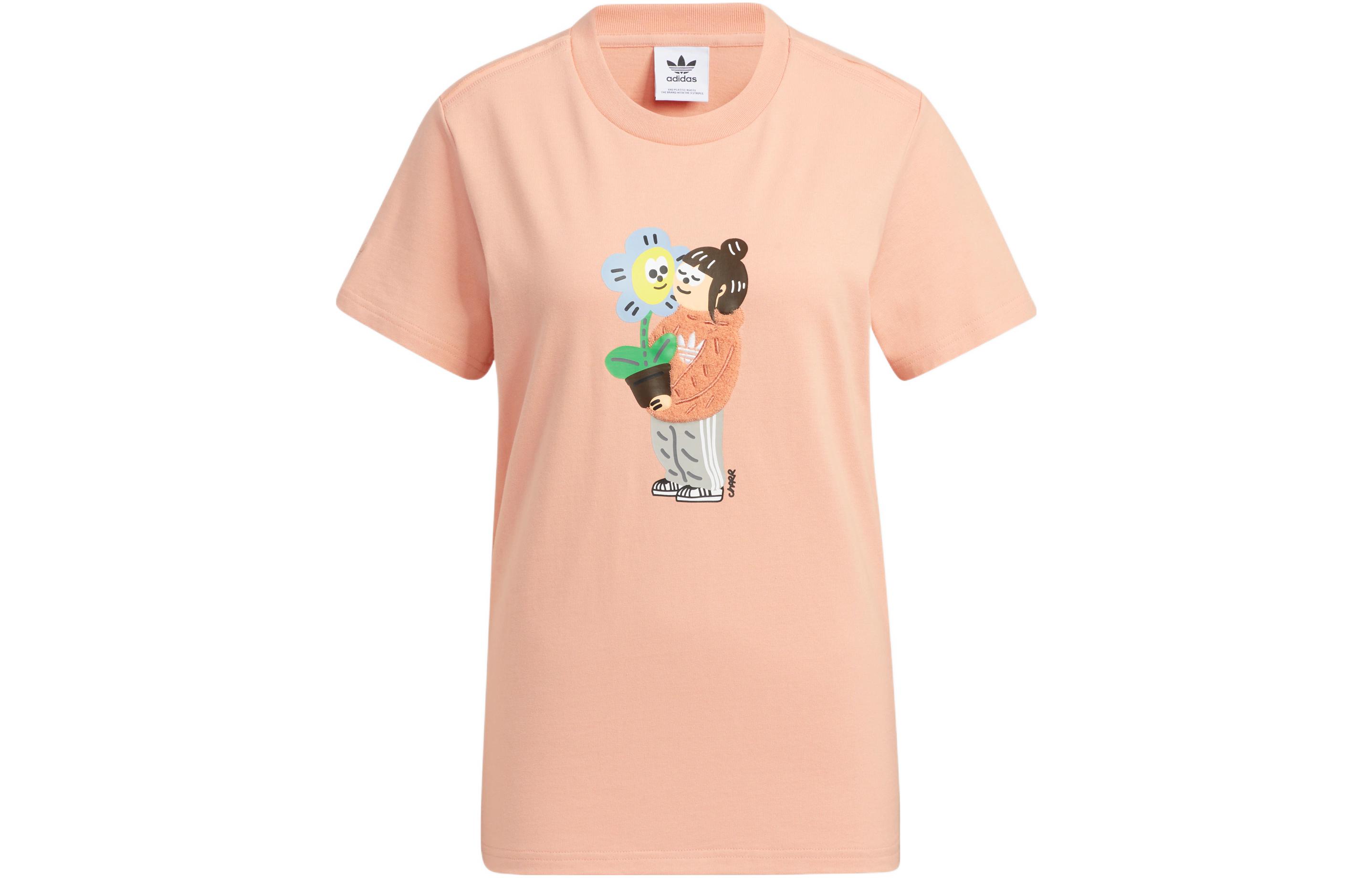 adidas originals X CHARR MORITA Cartoon Print Retro T-Shirt Pink HR3472 S-M