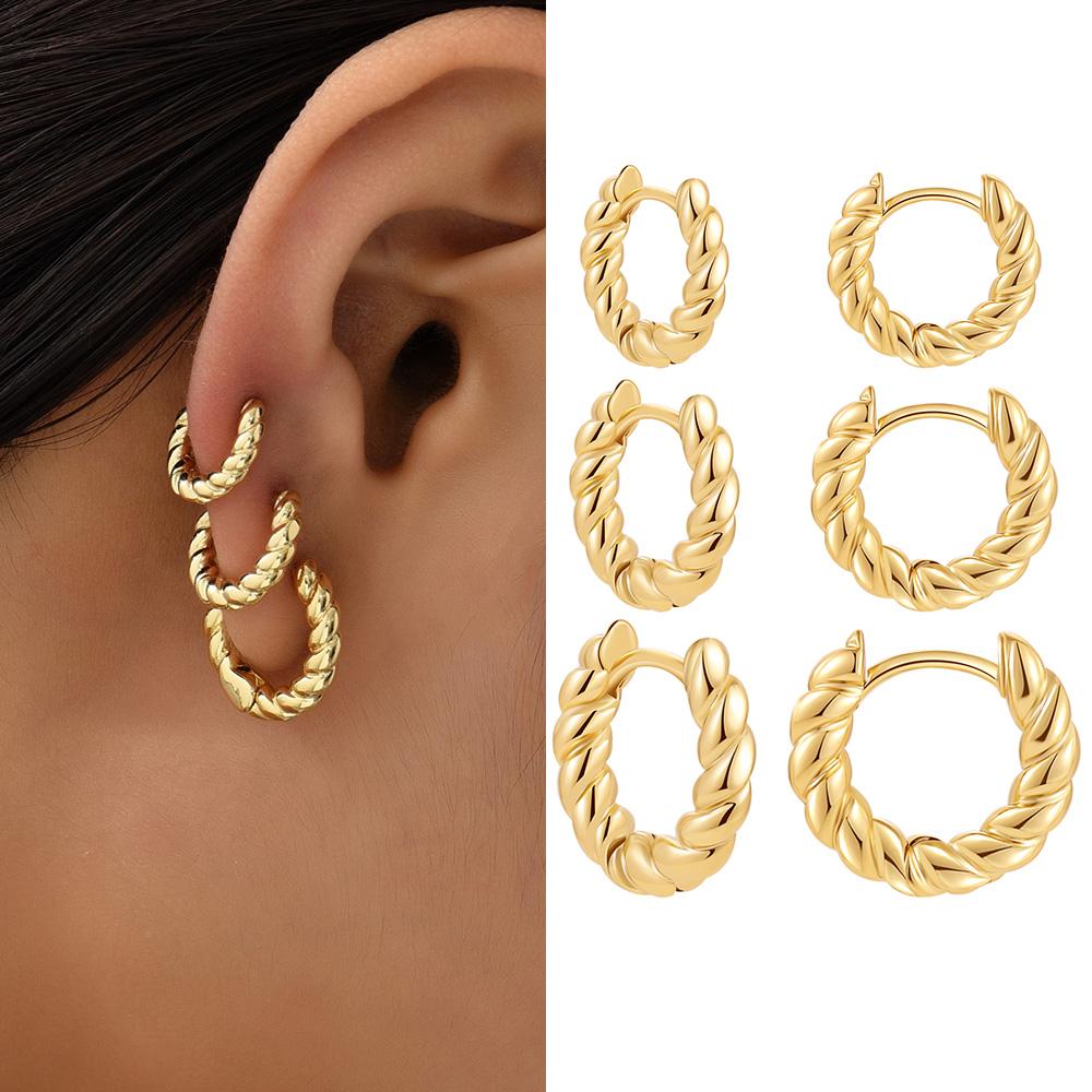 New Trendy Stackable Cartilage Twisted Huggie Ear Buckle Gold Color Circle Hoop Earrings for Women Creative Zircon 12/14/16mm