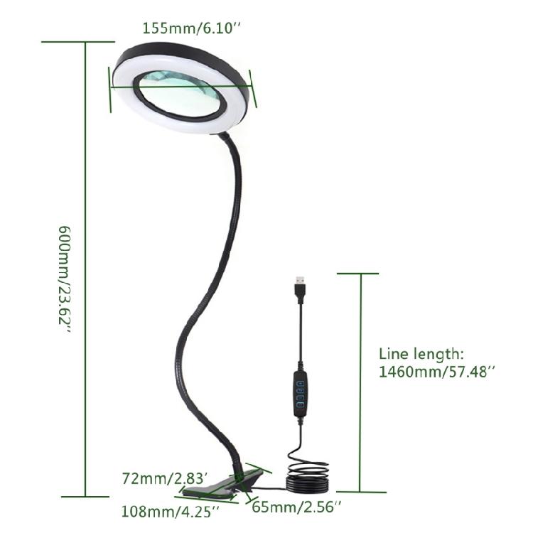 USB Rechargeable Table Lamp Adjustable Deoktop Reading Light 10xMagnifying Glass