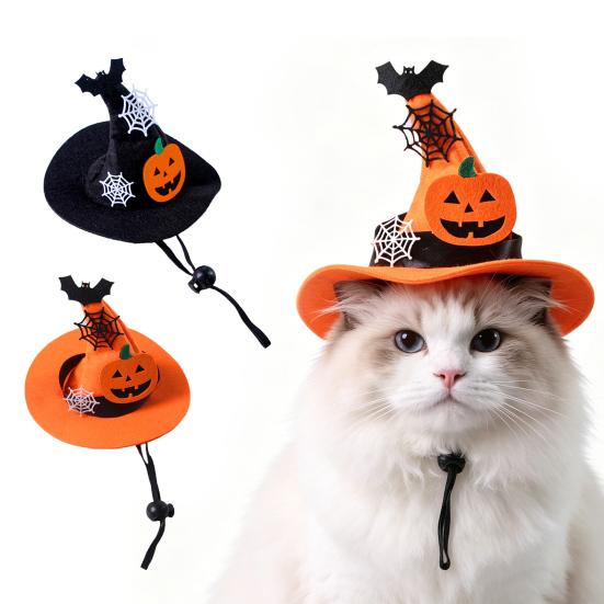 huaqianguhh Halloween Dog Hat, Adjustable Cat Witch Pumpkin Bat Cobweb Pet Hat for Small Medium Dogs Cats Holiday Costume Photo Prop