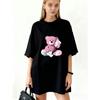 Oversized T Shirt Dress Black Pink Teddy Bear With Money Print Casual Streetwear Fashion For Women
