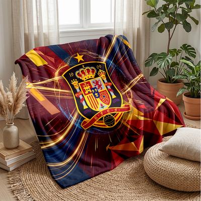 Spain Football Printed Flannel Blanket Skin Friendly Warm Decorative Throw for Indoor Couch Bed Daily Use