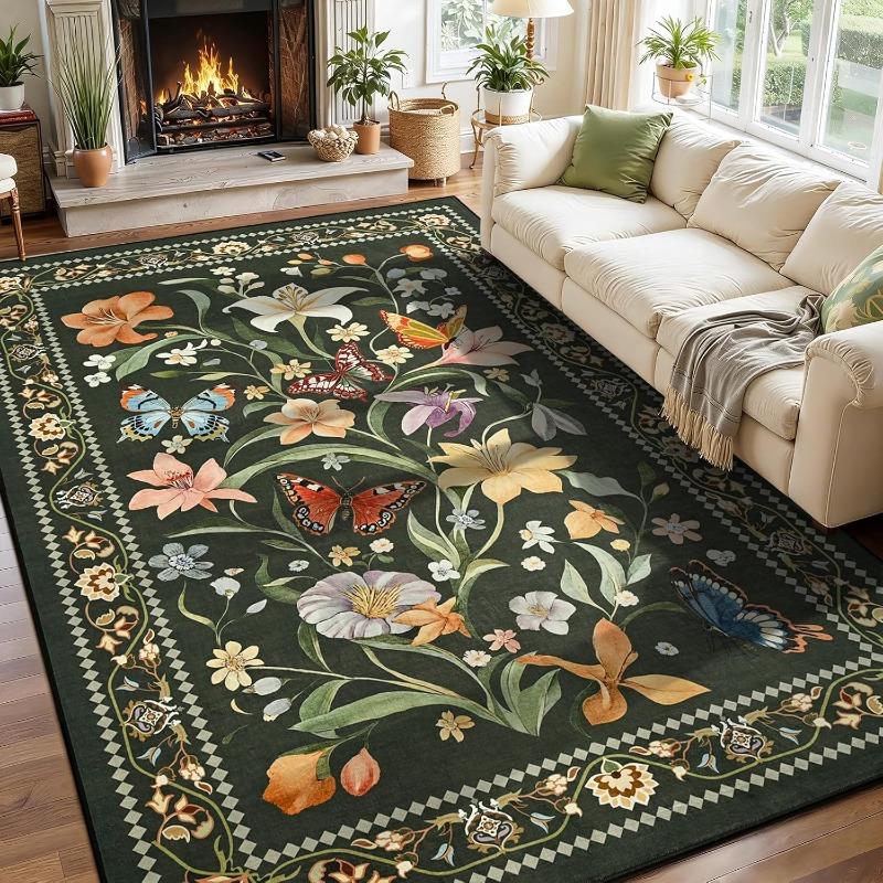 Luxury Fashion Floral Living Room Carpet Machine Washable Non-slip Bedroom Soft Rug Home Decoration Coffee Table Sofa Floor Mat