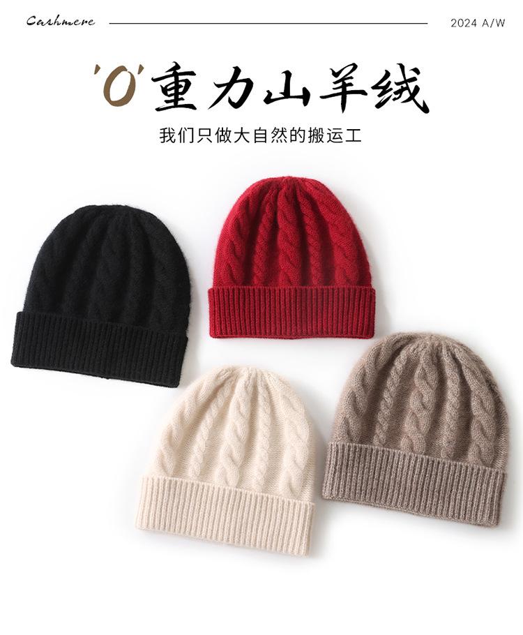Cashmere hat autumn and winter new women's high-end solid color twisted flower thickened warm fashion knitted casual flanged hat