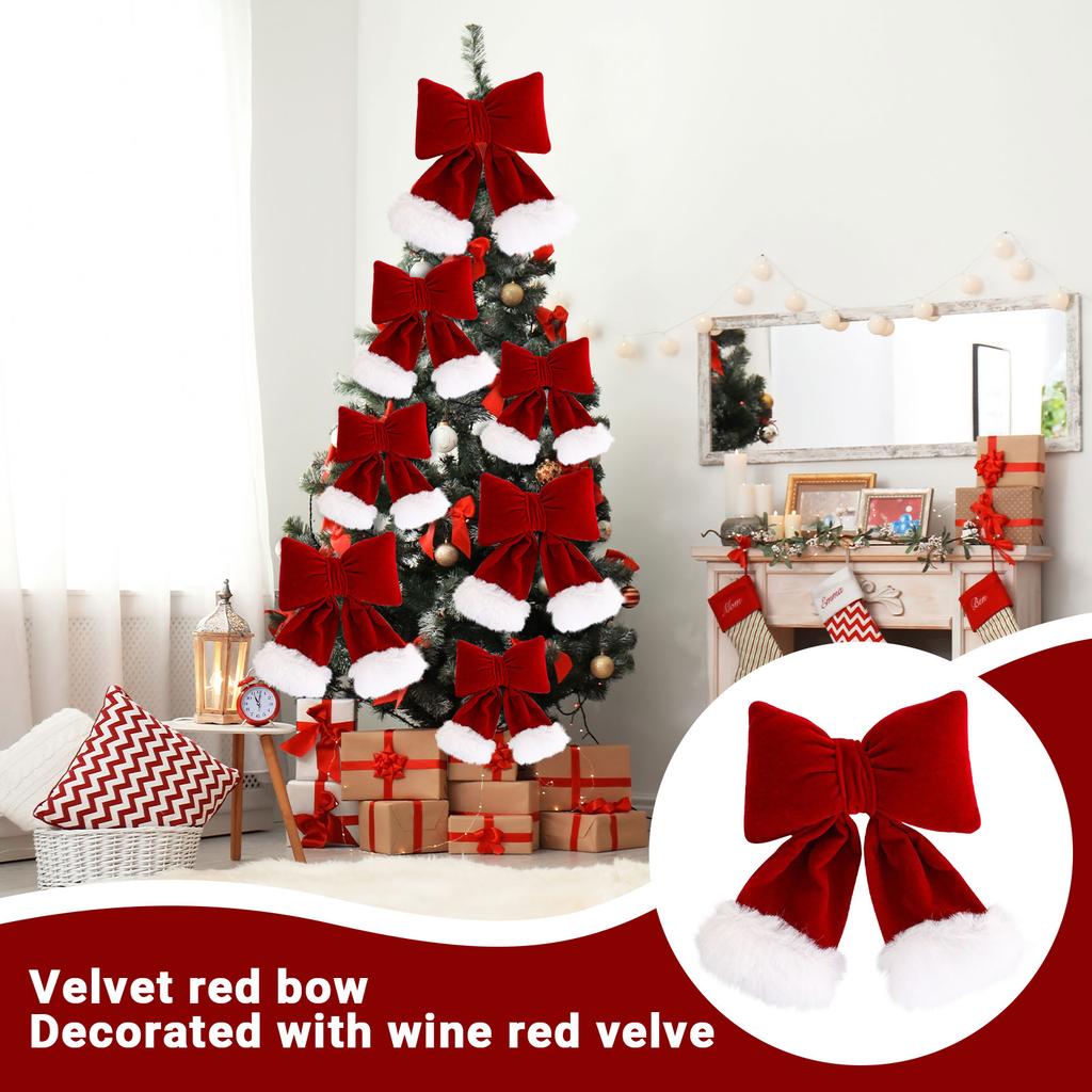 Christmas Decorations Flocked Red Bow Velvet Christmas Tree Decoration