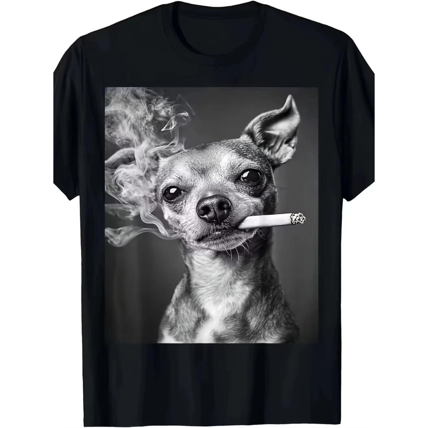 

Smoking Dog Chihuahua Funniest Meme T-Shirt Vintage Crew Neck Short Sleeve All-Season Wear S чёрный