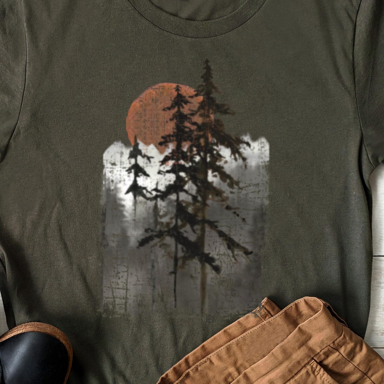 Misty Mountains Graphic Tee: Unisex Nature T-Shirt 3XL