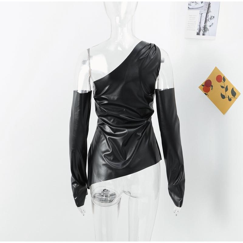 Kvinner Sexy PU kunstskinnvest med hansker Mote en-skulder ermeløs uregelmessig vest vest Slim High Street Topper
