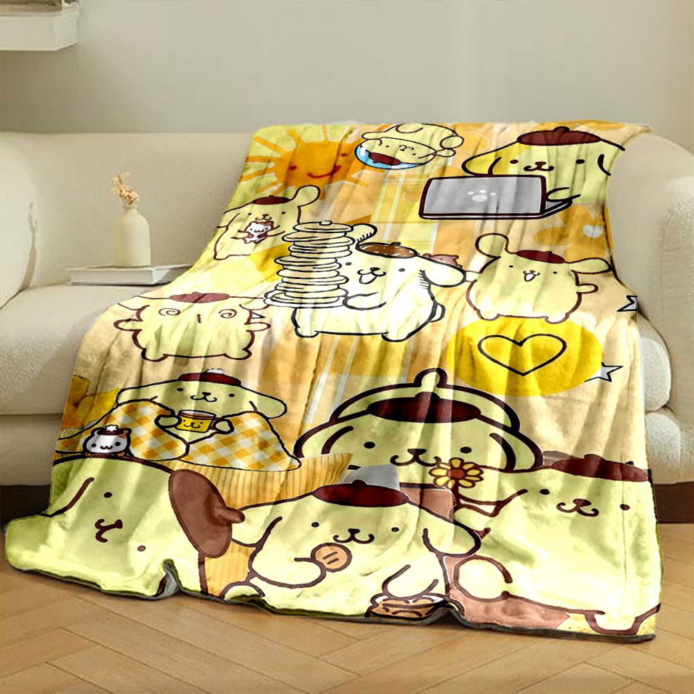 Cute yellow puppy characters with brown hats in cheerful activities. for all seasons blanket lunch break throw gift