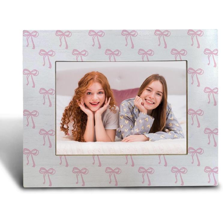 Pink Coquette Bow Wooden Picture Frame 5x7 Inch,Preppy Pink Bow Photo Frame For Desk Tabletop,Bow Trendy Picture Frame For Girls Bestfriend Sister розовый