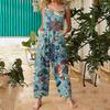 Women's Fashion Casual Loose Back Straps Wide Leg Vintage Printed Jumpsuit