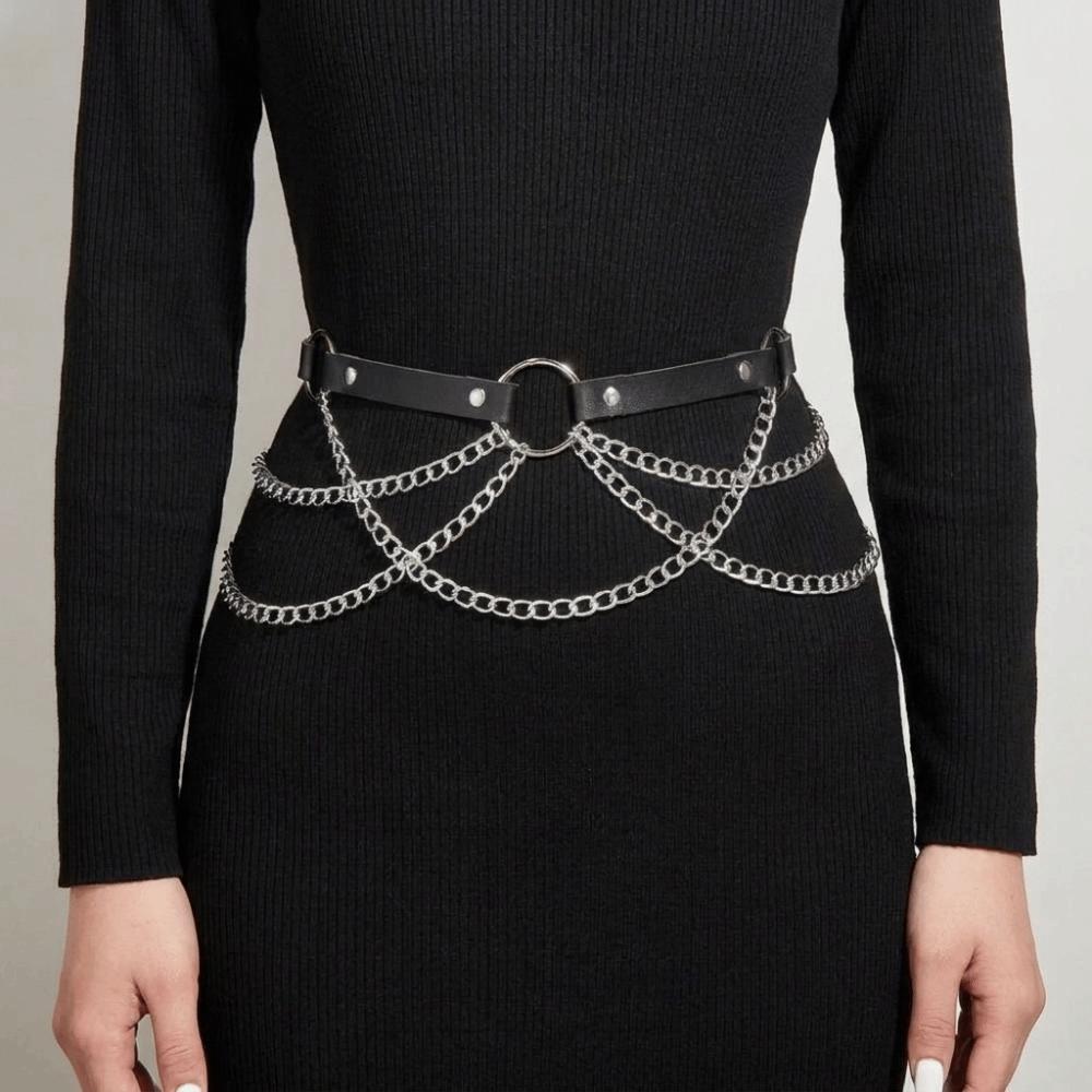 Mehrschichtige Damen-Hüftkette Verstellbare Metall-Hüftgürtel Hüftkorsett Kettengürtel Kette an Hosen