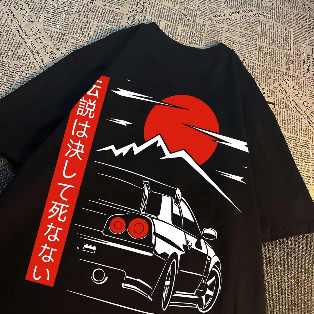 Japanese Style Racing T Shirts Culture Street Wear for Men Women Oversized Cotton Y2K Tees Couple Tops Original Design