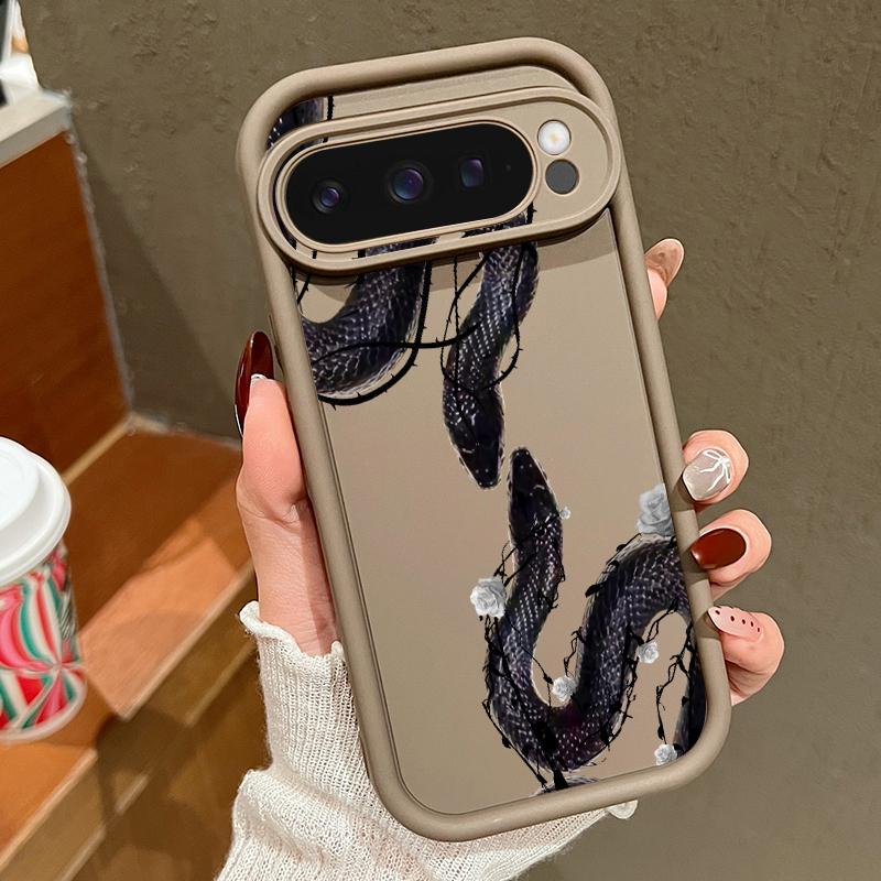 Unearthly Dragon Pattern TPU Matte Case For Google Pixel 9 Pro XL 8 Pro 8A Rose Snake Print Soft Lens Protection Shockproof Phone Cover