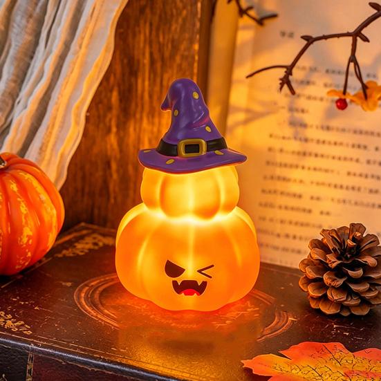 Safe Flameless Candle Cute Halloween Ghost/Pumpkin LED Night Light for Desktop Decoration, Battery Operated Table Lamp Nursery with Warm
