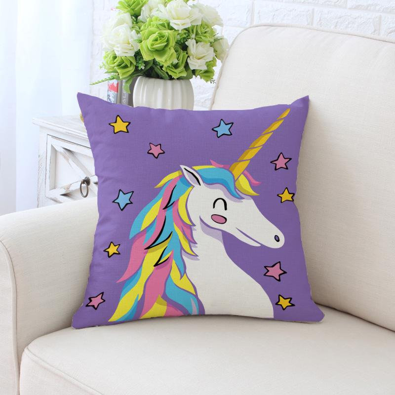 New Unicorn Cushion Cover Hot Polyester Cartoon Unicorn Pillowcase Kids Room Decoration Sofa Couch Throw Pillow Cover Decorative