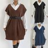Women's outer vest women's clothing medium and long vest deep V loose casual sweater vest skirt (excluding belt)
