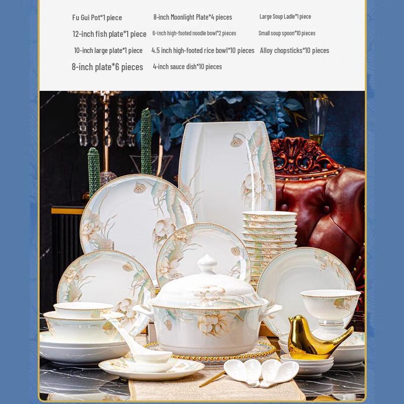 Linpan 56-Piece Gold Rim Ceramic Dinnerware Set