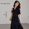 Faux Denim Lapel Button-Front Maxi Dress