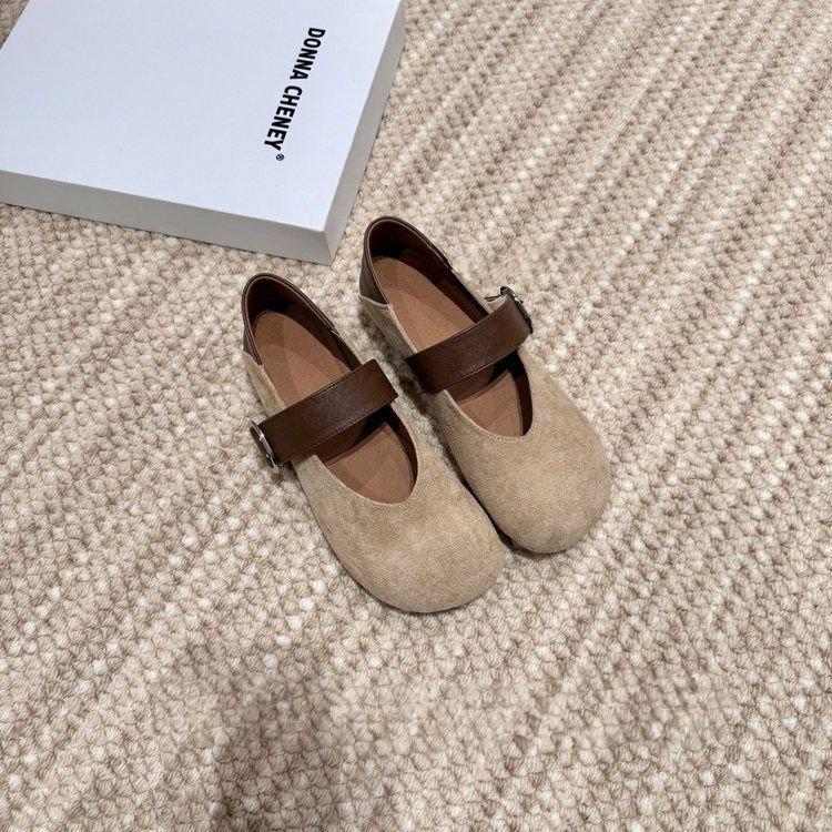 French Flat-soled Single Shoes Women's Feet 2025 Autumn New One-word Belt Buckle Leopard Print Thin Ballet Shoes Trend