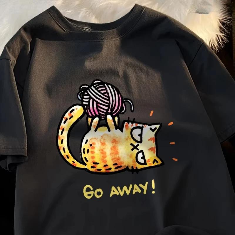 

2025 Уходи Котёнок наступает на клубок пряжи Мужская Женская футболка Чистый хлопок уличная летняя одежда Модная свободная футболка 4XL