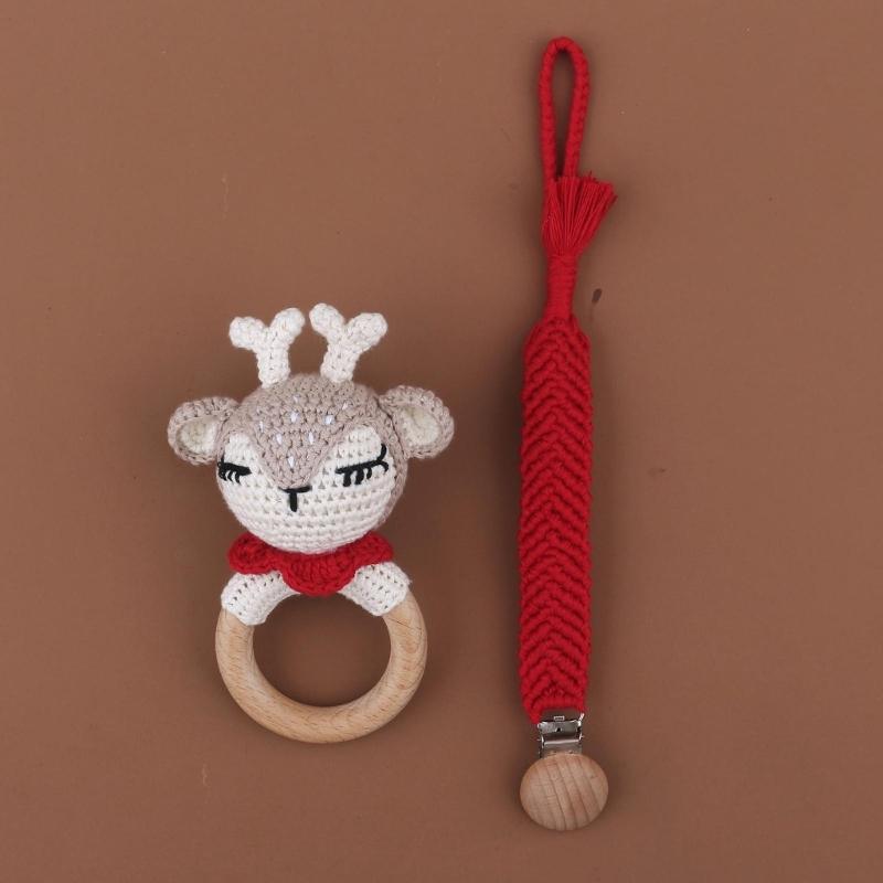 Pacifier Holder Teething Toy Set for Infant for Play Cartoon Crochet Cute Shower Gift Newborn Gift Nursing Pendant Toy