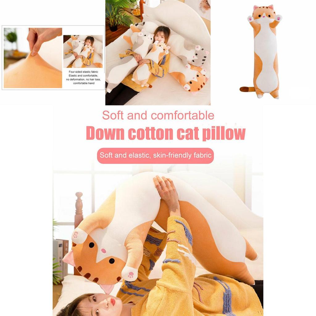 Adorable Long Cat Plush Toy Soft Stuffed Kitten Pillow Perfect For Kids Sleeping Comfort