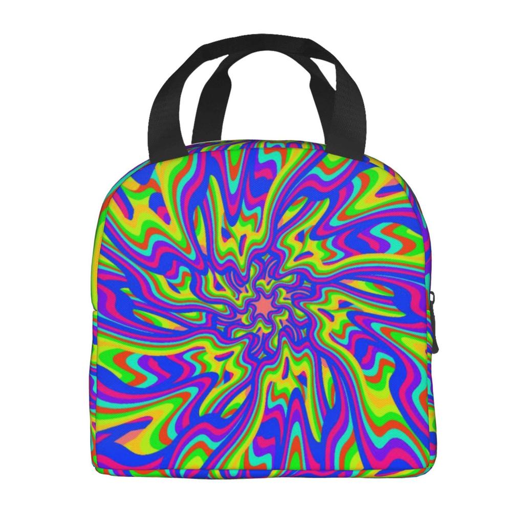 Psychedelic Rainbow Tie Dye Print Portable Lunch Boxes Waterproof Thermal Cooler Food Insulated Lunch Bag Kids School Children
