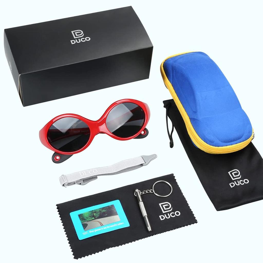 DUCO Baby Polarized Flexible Rubber UV400 Suitable for Ages K012 Sunglasses, Lenses, Frame, Headband, Protection, 0-3, (Red)