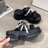 Fashion 9CM Heels Chunky Slippers For Women Open Toe High Platform Leather Sandals Woman 2025 New Summer Thick Bottom Beach Flip Flops