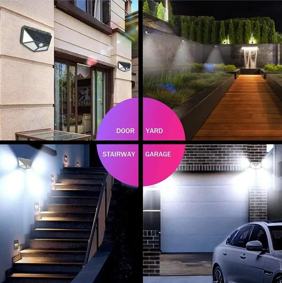100LED New Solar Lights Outdoor Wall Lamp PIR Motion Sensor Solar Powered Sunlight Street Light for Garden Courtyard