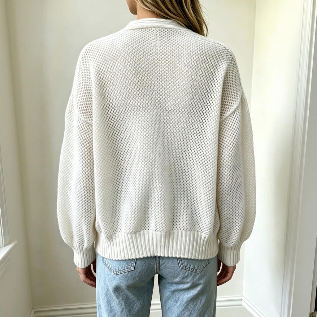 Women's Openwork Knit Button Down Cardigan Sweater for Casual Everyday Wear