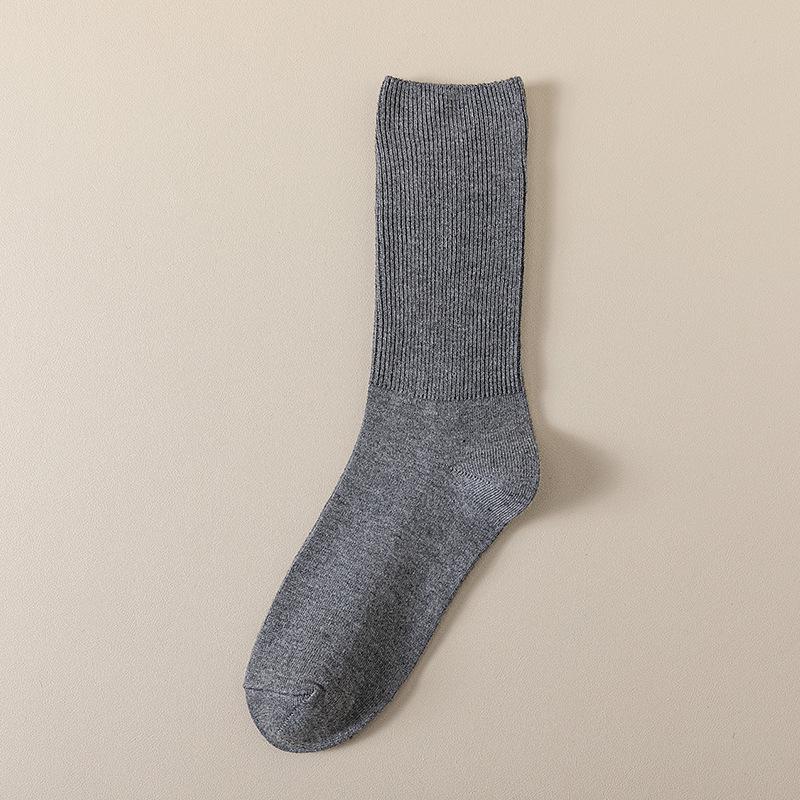 Women's Retro Mid-Calf Wool Socks - Japanese Style, Solid Color, Loose Fit