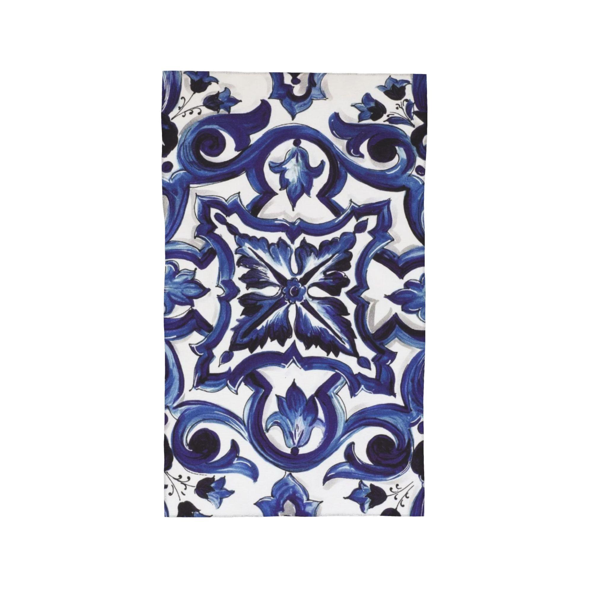 

Синяя Орнаментальная Цветочная Средиземноморская Сицилийская Плитка Мягкое Лицевое Полотенце Быстросохнущее Бассейн Ванна Хлопковые Полотенца Дышащие W40*H60(CM)