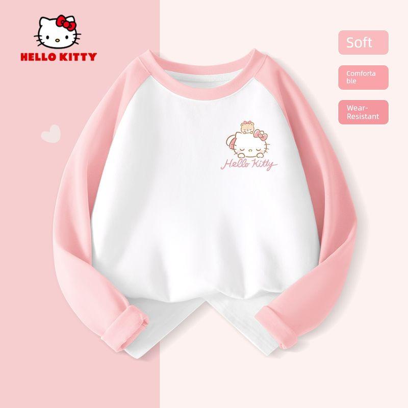 Hello Kitty Girls' Solid Color Base Shirt, Autumn 2024 New Long-Sleeve T-Shirt for Older Girls, Children's Inner Wear