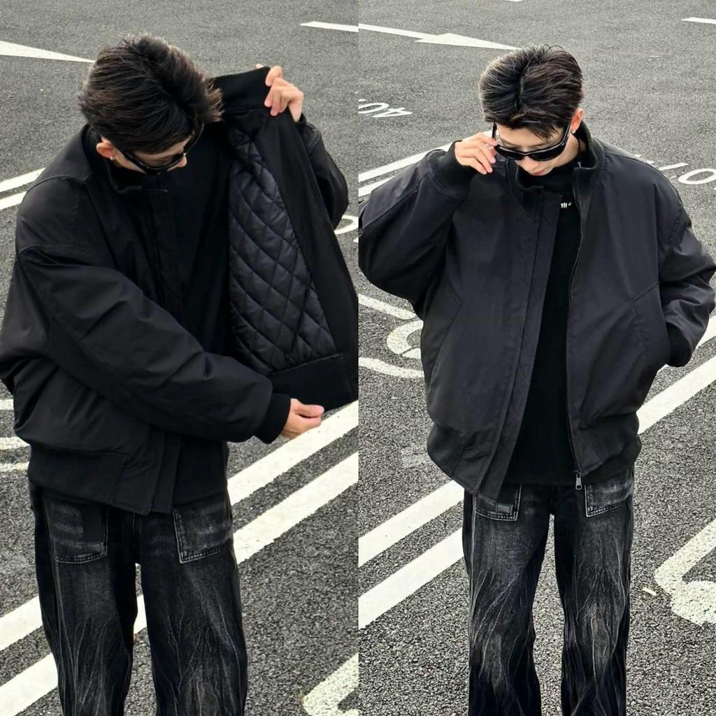 Men's American Style Cotton Pilot Jacket: Winter Loose Fit, Cool Stand Collar, Warm Padded