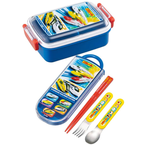 Skater Lunch Box Trio Set Chopsticks Spoon Fork Plarail 24 For Children Antibacterial Treatment Easy to Open Sliding Type Made in Japan TACC2AG-A