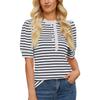 Women Casual Loose Striped Ruffled Collar Short Sleeve T Shirt Top