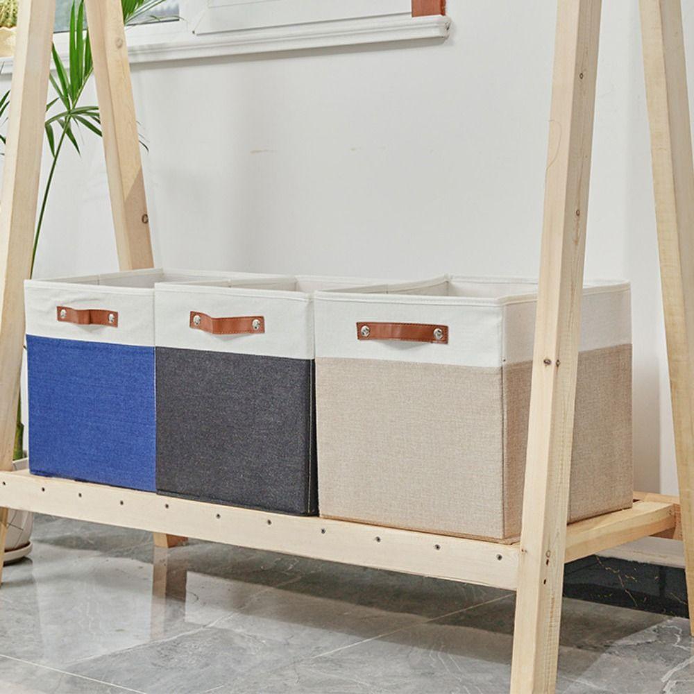 Foldable Linen Fabric Storage Basket Large Capacity Toys Sorting Box Clothes Storage Bin  Key