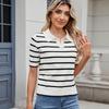 New 2025 Women's Casual Striped Knitwear Lapel Sweater Top