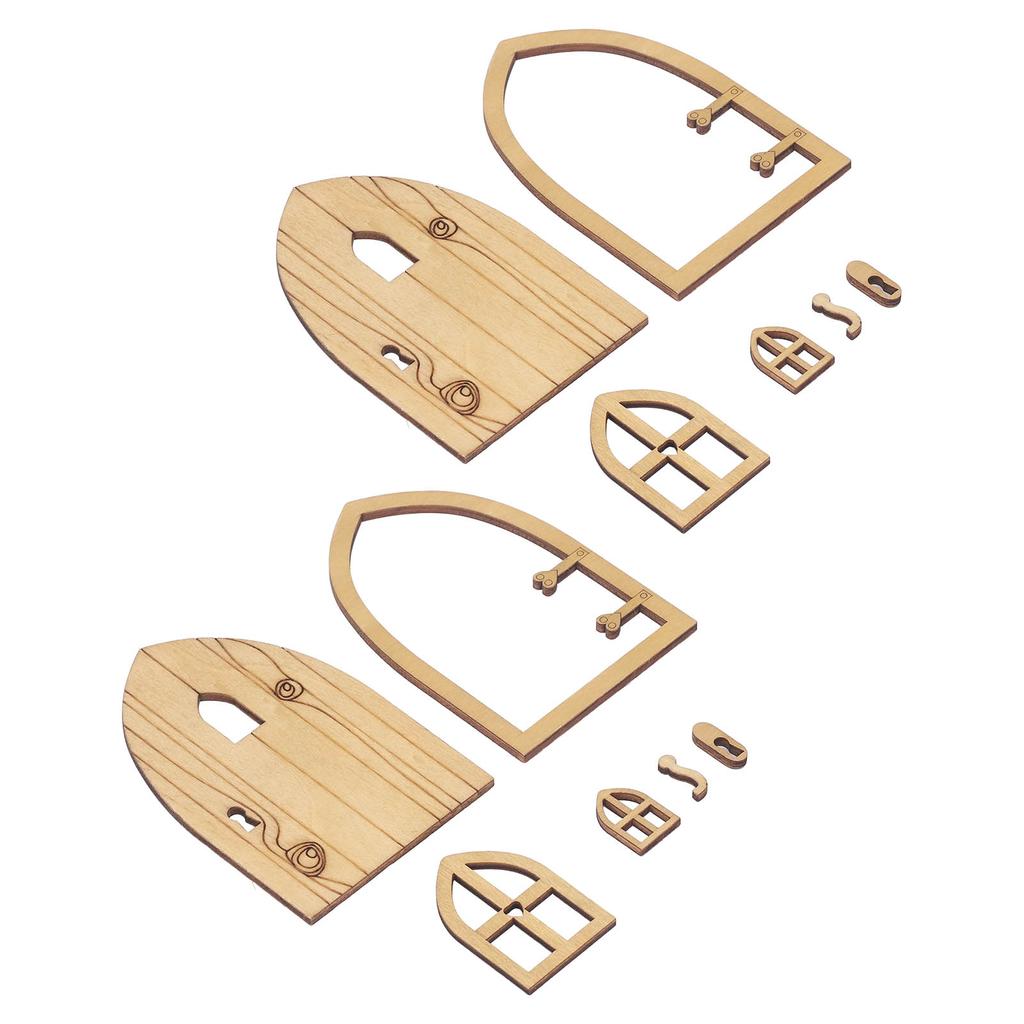 2 Sets 1:12 Dollhouse Garden Country Door Wooden Window Miniature Cottage Door Decoration