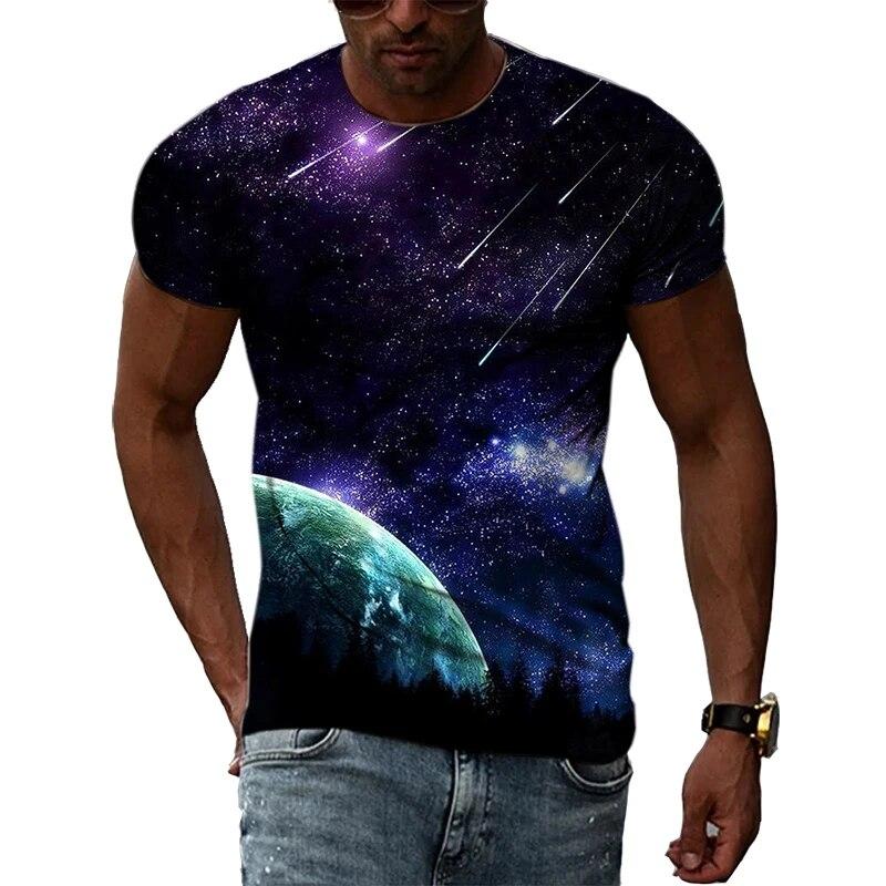 Fashion New Creative Cosmic Planet Graphic T Shirts Summer Men Casual Science Fiction Pattern Printed O-neck Short Sleeve Tops